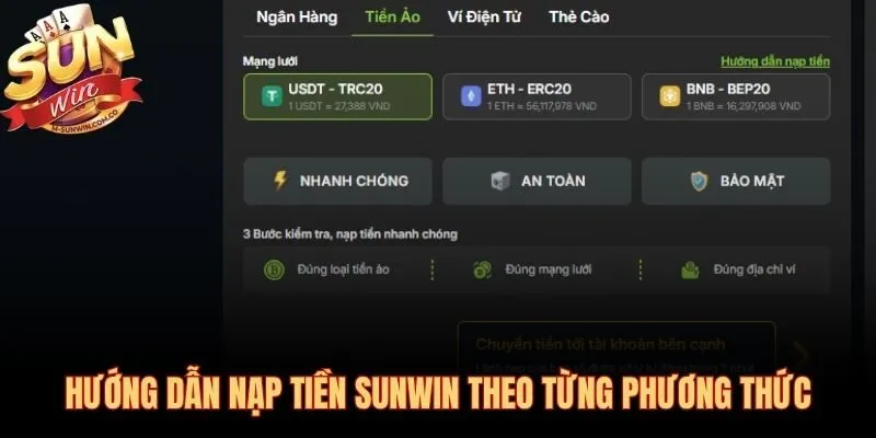 Từng bước thao tác thực tế cho cả 3 kênh nạp tiền